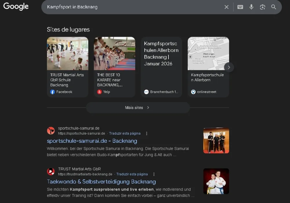 Kundengewinnung Kampfsport Backnang Google Suche Kampfschule Sichtbarkeit SEO