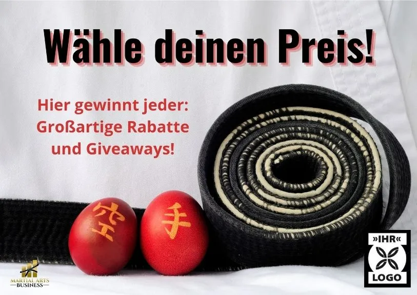 Werbeaktion mit Rabatten und Giveaways zur lokalen Sichtbarkeit einer Kampfsportschule